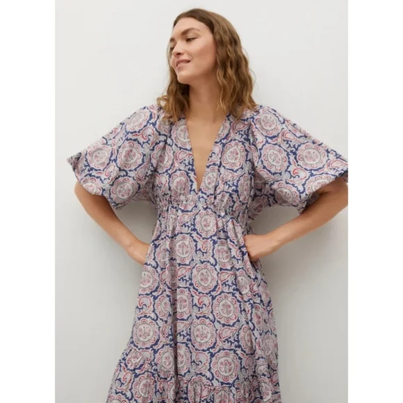 Chufy X MANGO Paisley Printed Tiered Maxi Dress Size 6 Color White Paisley - Picture 2 of 16